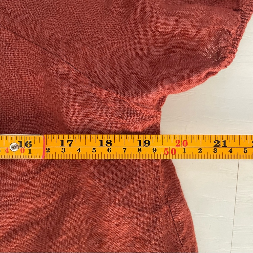 Italian Made Bellambra 100% Linen Blouse Top Puff Sleeve Rust Terracotta Large - Picture 5 of 14